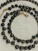 Naszyjnik i Bransoletka Naturalne Czarne perły barokowe w złocie 14K GF
