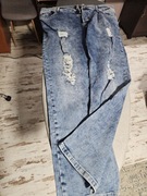 One poszarpane elastyczne jeansy męskie proste rozmiar 38/32