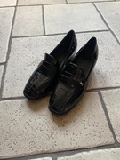 Skórzane Buty na obcasie, 38, czarne, OKAZJA