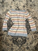 Pastelowy sweterek damski S vintage sweter wiosenny letni pudrowy róż latte