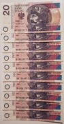 10X 20 ZŁ 2016 r. BF, BG, BH, BI, BJ, BK, BL, BM, BN, BO UNC  KOLEJNE SERIE