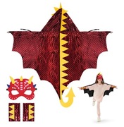 Peleryna dinozaura / smoka - czerwona + maska i opaski na ręce 