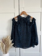 Jedwabna bluzka mgiełka zwiewna wycięte ramiona elegancka open shoulder S