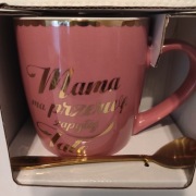 Kubek dla Mamy 350ml z nadrukiem złota łyżeczka w kształcie serca 