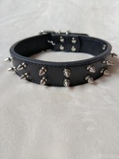 Skórzana obroża dla psa z kolcami (Spikes) czarna M / L obwód 35 - 45cm  