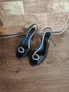 Czarne buty pantofle szpilki studniówka sylwester r. 36