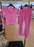 Nowy różowy komplet prążek zestaw bluzka sweterek + dzwony r. 116/122