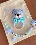 Zestaw: grzechotka+zawieszka na smoczek, Idealny na Narodziny, Chrzest 