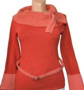 Sweter czerwona pomarańcza z wywijanym kołnierzem M-XL (38-42)