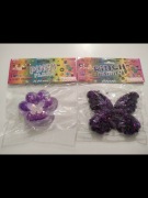 Gniotki antystresowe miękkie fioletowe brokatowe motyl łapka 