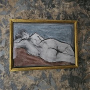 Akt kobiecy-  vintage rysunek węglem i pastelami