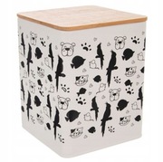 Puszka pojemnik metal bambus na karmę szczelny biały czarny pies kot 