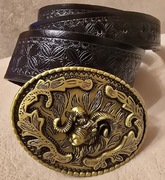 Skórzany pasek myśliwski MUFLON, do munduru myśliwego, leśnika. 120cm.