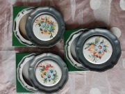 Talerzyk cyna porcelana kwiaty kolekcjonerskie 3szt w opakowaniu