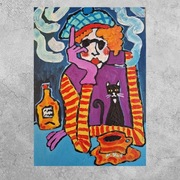 Obraz olejny portret babci noc siedzi przy stole