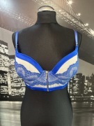 Biało niebieski biustonosz push up koronka zamek sexy