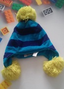 Niebieska czapka ciepła polarowa z zielonymi pomponami 50cm