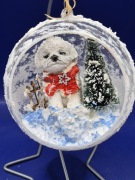 Bombka3d Z  ręcznie wykonanym Maltańczykiem w szaliku  czerwonym z gwiazdką