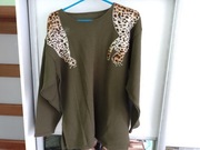 Sweter zimowy damski, dłuższy, panterka, wełna merino