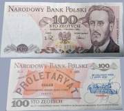 100 zł z 1988 rok - seria TG - stempel Solidarność