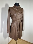 Czekoladowa sukienka brązowa eko skóra L 40 modowa wiązana pasek modna