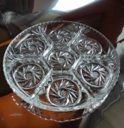 kryształ PRL talerz na przekąski, z przegródkami, szlif ręczny, s. idealny