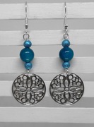 Kolczyki Witraż agatu, Agat, kwiat, niebieski, ażurowy wzór, Handmade