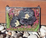 Witraż, dekor suszone kwiaty malwa, wrzos