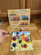 Zestaw gry puzzle układanki drewniane klocki łowienie na magnes wędka