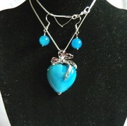 Niebieskie serce z agatu, wisiorek i kolczyki