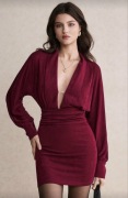 Sukienka koktajlowa mini burgund fuksja kobieca Shein dekolt M/L nowa 
