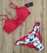 Strój kąpielowy dwuczęściowy Shekini, czerwony, kwiaty, rozmiar M, NOWY