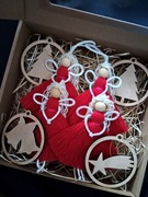 Aniołki świąteczne ozdoby zawieszki na choinkę makrama zestaw prezent 