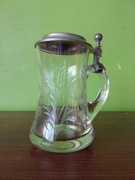 Niemiecki kufel szklany z pokrywką piwo beer kłosy zbóż zboża i szyszki 40 