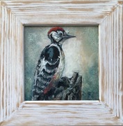 Ptaki Polski obraz w białej drewnianej ramie.