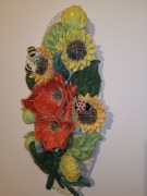 Panel z makami i słonecznika ceramiczny rzeźba ręcznie robiony, 15x27 cm.