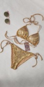 Strój kąpielowy cekiny złote bikini 