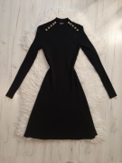 Czarna sukienka ze złotymi guzikami XS S