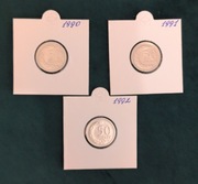 Zestaw monet obiegowych "50 groszy" "1990-1991-1992"