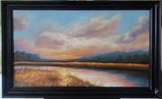Obraz olejny duży pejzaż rama "Złota godzina" 54x90 cm