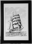 Obraz Żaglowiec 21x30 okno 17x23 narysowany Oferuje autor Jerzy Okoń 