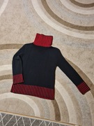 Sweter akrylowy czarny czerwony męski uniseks zimowy golf zapinany prl