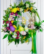 Wianek wielkanocny na drzwi, zajączek, rękodzieło, prezent, 37 cm 