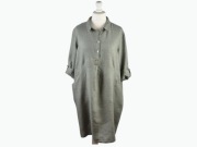 Sukienka tunika Néctar Clothing, 100% len, khaki oliwkowa kieszenie XL/42