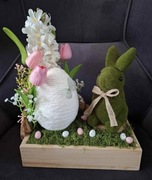 Stroik wielkanocny wielkanoc zając jajko pisanka tulipany hiacynt mech