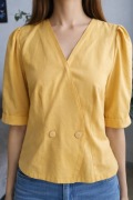 Bluzka damska kopertowa żółta XL krótki rękaw