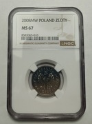 1 zł 2008, NGC MS 67, druga max nota - mennicza, grading