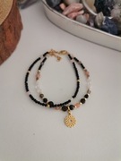 Podwójna bransoletka srebro labradoryt dymny turmalin słoneczny kwarc 