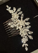 Duży grzebień stroik  ślubny srebrna gałązka 