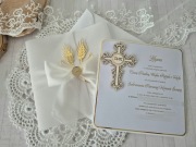 Delikatne zaproszenia komunijne na komunię komunia hostia tekturka